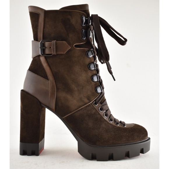 Christian Louboutin Macademia 100 Brown Platform Block Heel Combat Boot 37 - Picture 2 of 14